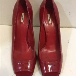 MIU MIU RED Patent Leather Open Toe Size 39/9